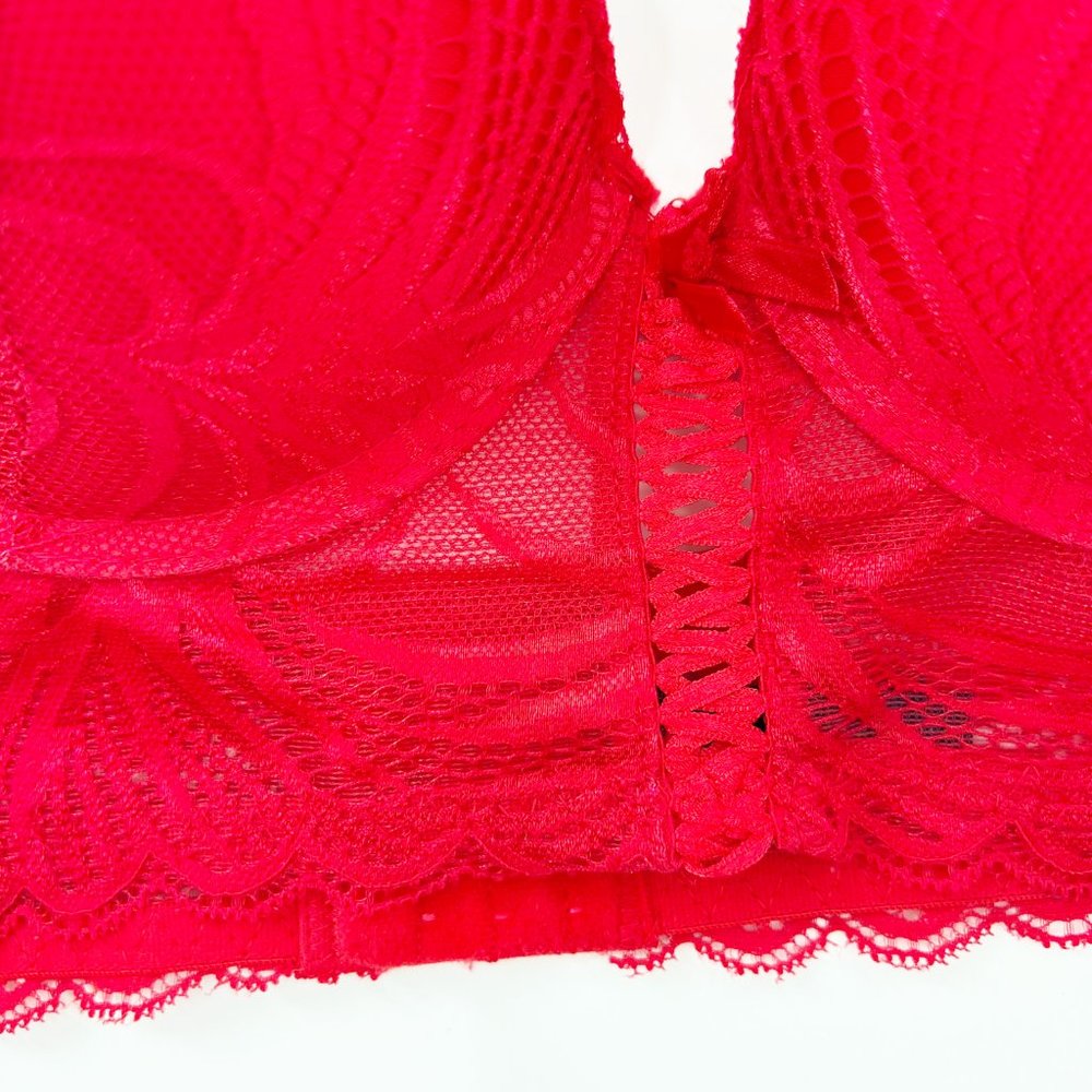 Rachel Roy Longline Lace Bra criss cross front 36B Red NWT - Picture 4 of 10